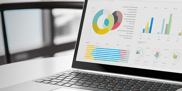 image of a laptop computer displaying data visualizations